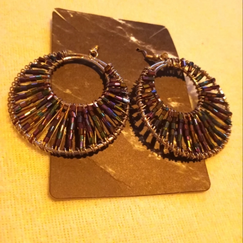 Multi-colored beaded dangle earrings